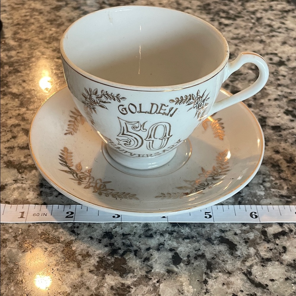 Vintage Golden 50th Anniversary Teacup and Saucer